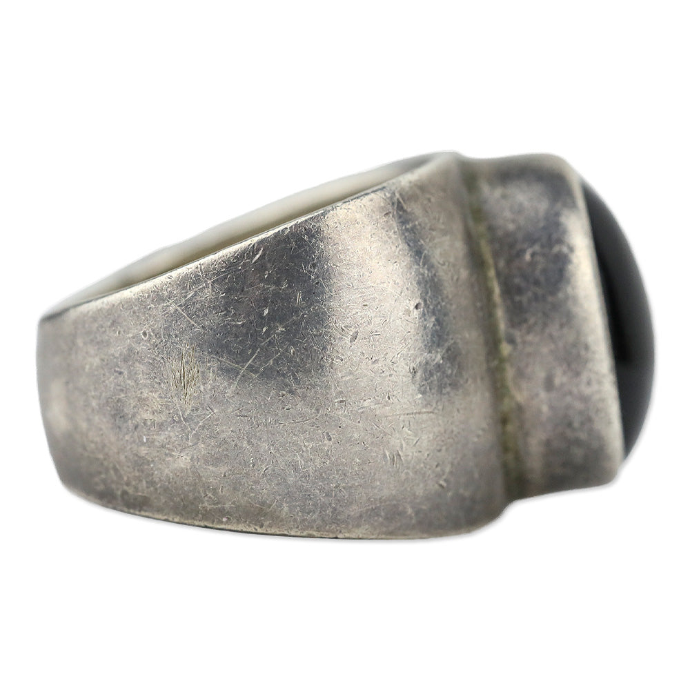 Black Oval Stone Wide Sterling Silver Ring