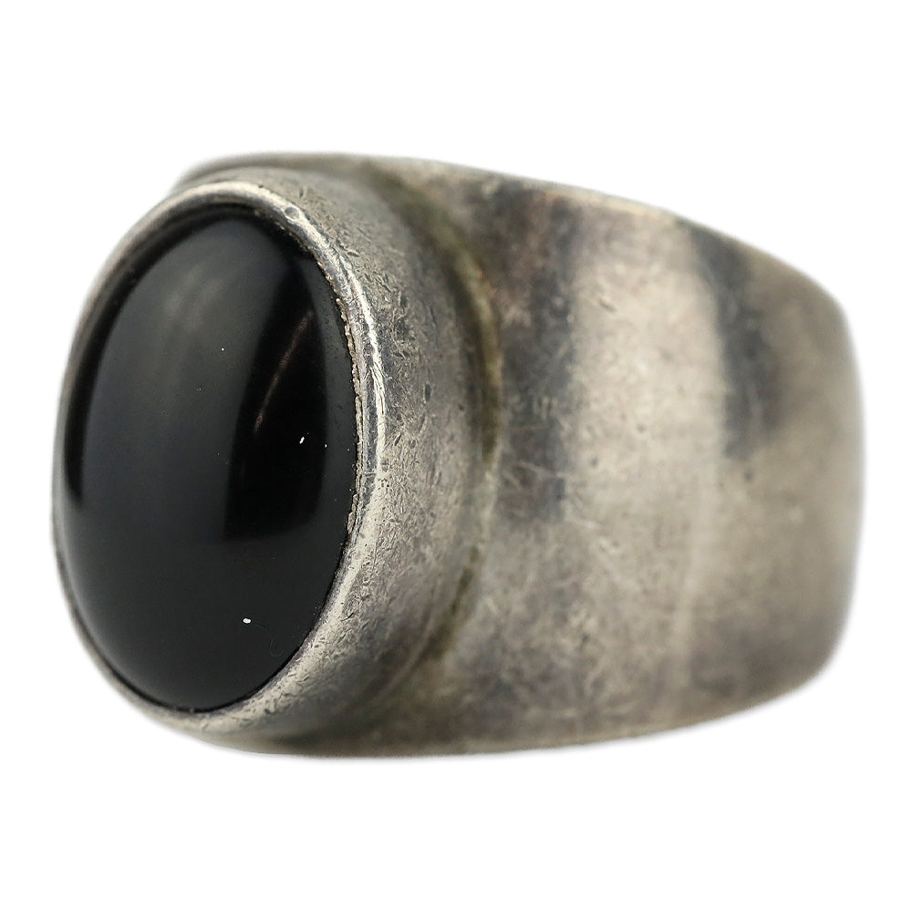 Black Oval Stone Wide Sterling Silver Ring