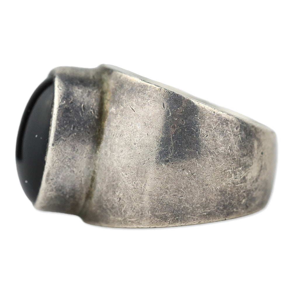 Black Oval Stone Wide Sterling Silver Ring