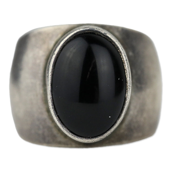 Black Oval Stone Wide Sterling Silver Ring