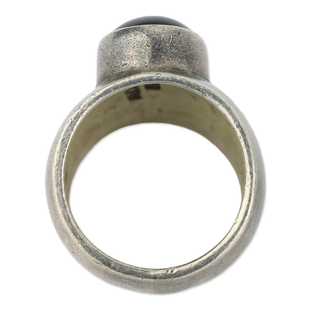 Black Oval Stone Wide Sterling Silver Ring