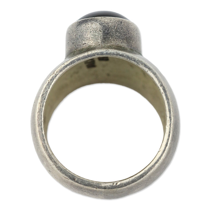 Black Oval Stone Wide Sterling Silver Ring