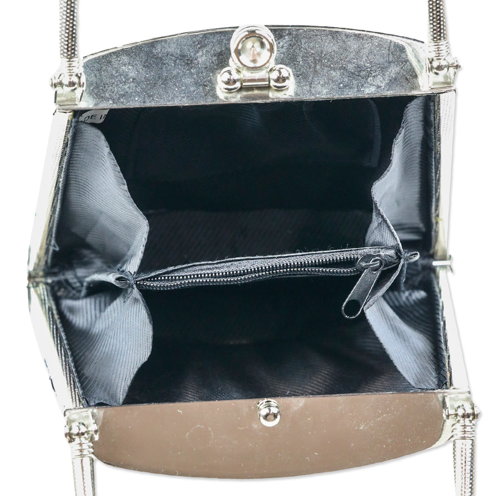 Black Sequin Beaded Velvet Silver Frame Bag