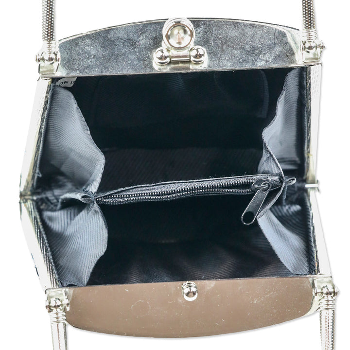 Black Sequin Beaded Velvet Silver Frame Bag