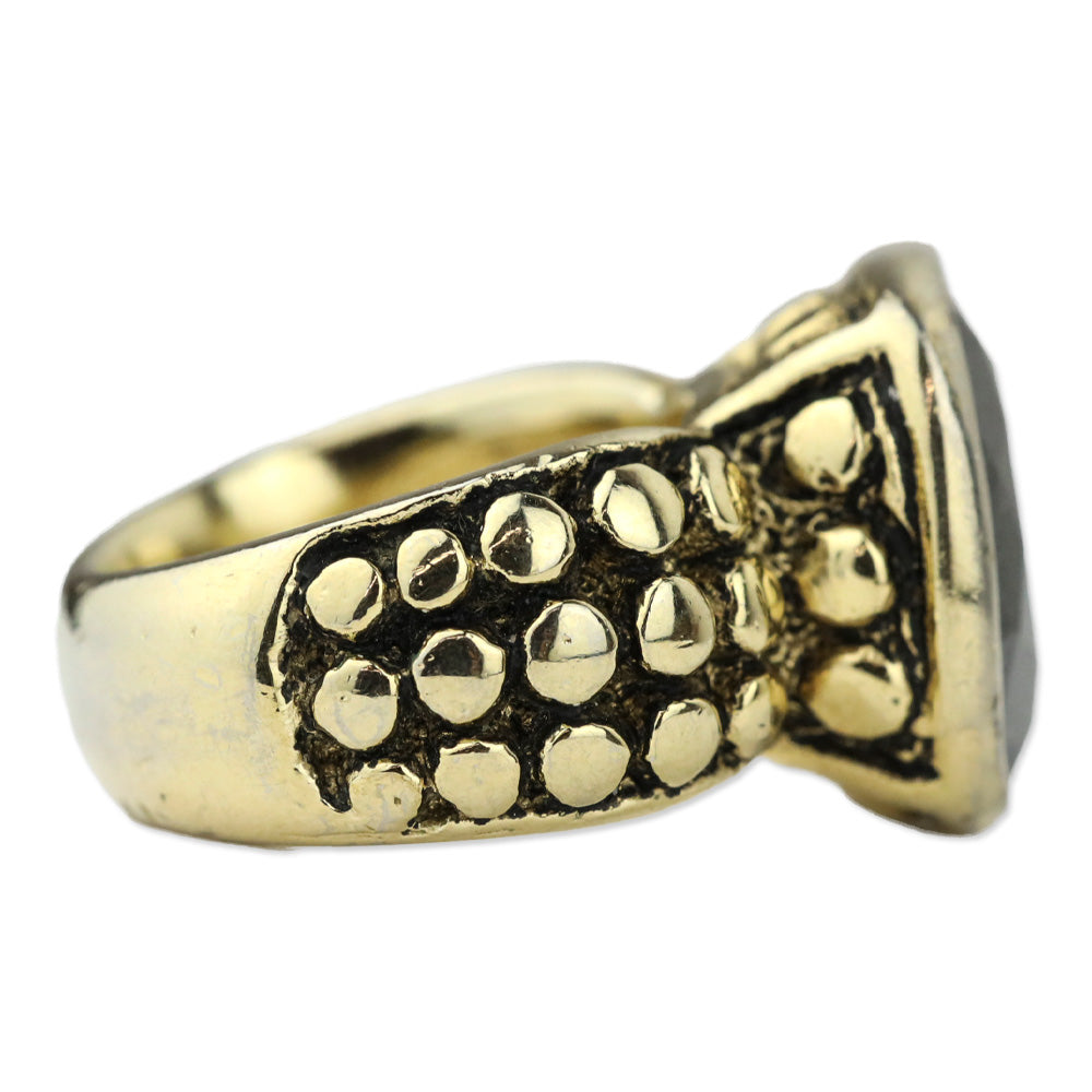 Black Square Faceted Stone Dotted Gold-Tone Ring
