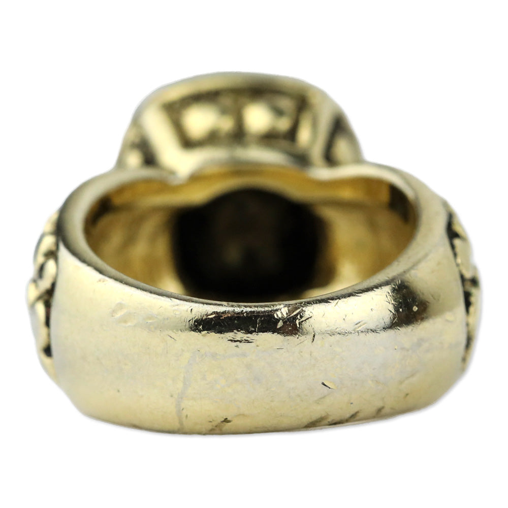 Black Square Faceted Stone Dotted Gold-Tone Ring