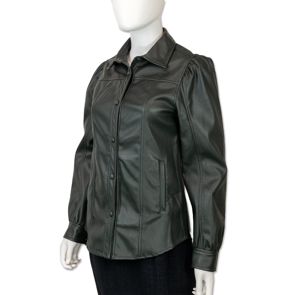 BLANKNYC Dark Green Faux Leather Shirt Shacket