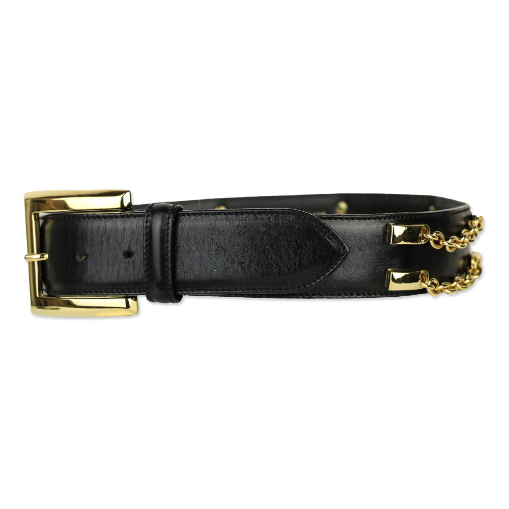 Bloomingdales Black Leather Double Chain Link Belt