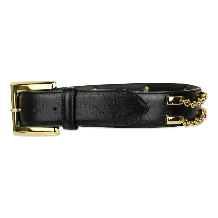 Bloomingdales Black Leather Double Chain Link Belt