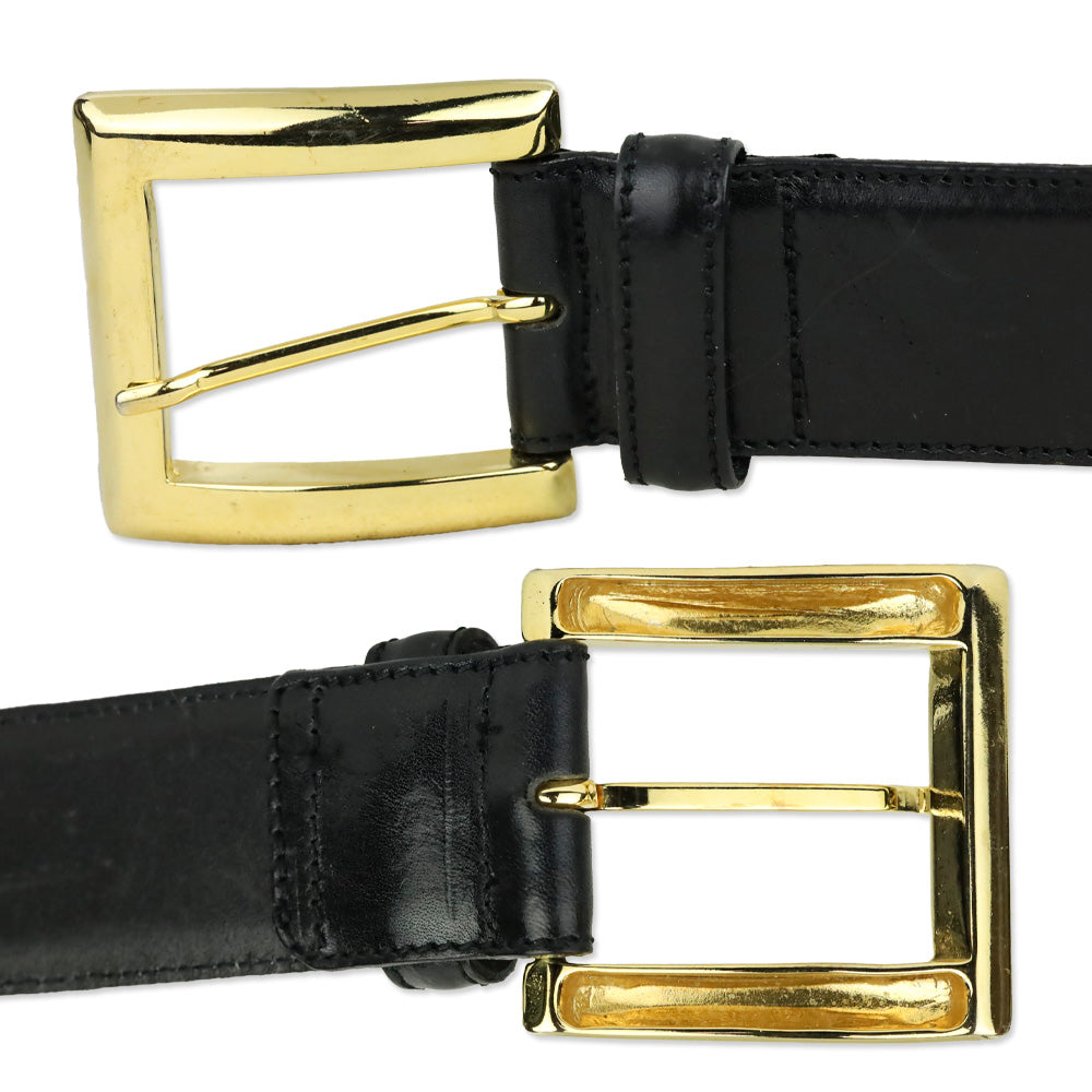 Bloomingdales Black Leather Double Chain Link Belt