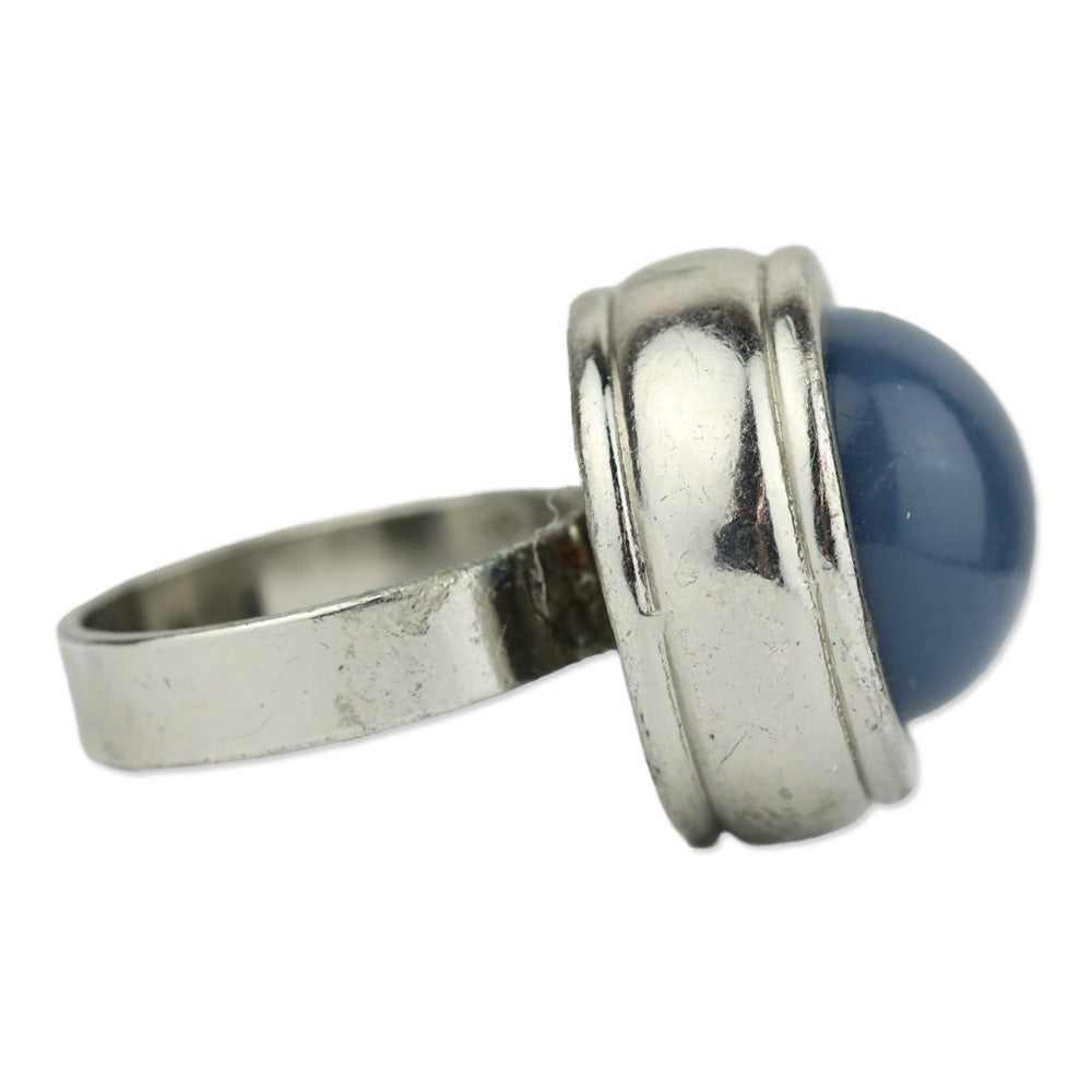 Blue Domed Circle Stone Silver-Tone Ring