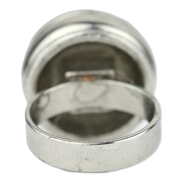 Blue Domed Circle Stone Silver-Tone Ring