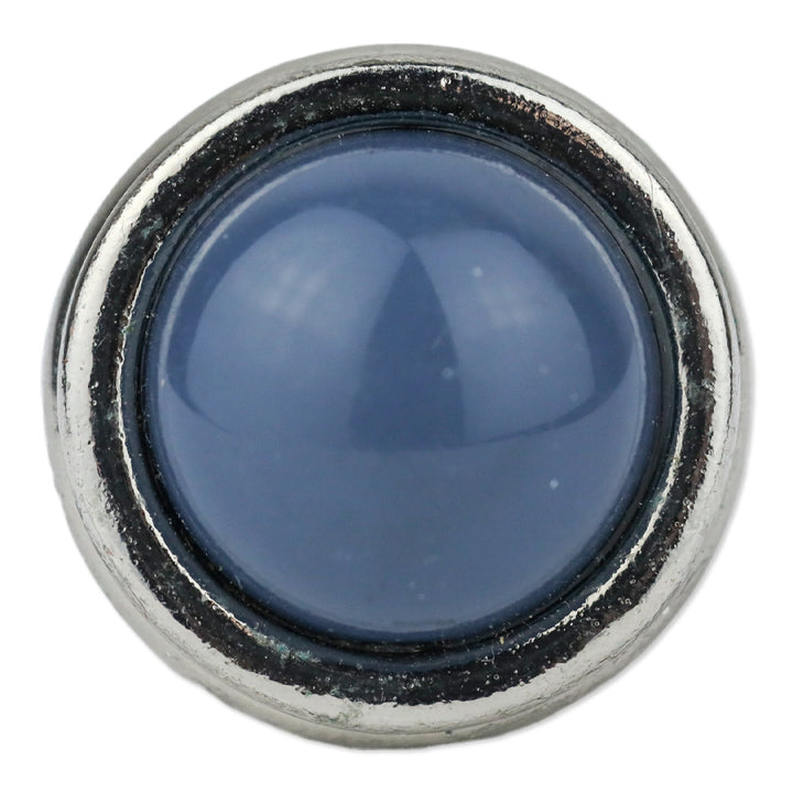 Blue Domed Circle Stone Silver-Tone Ring