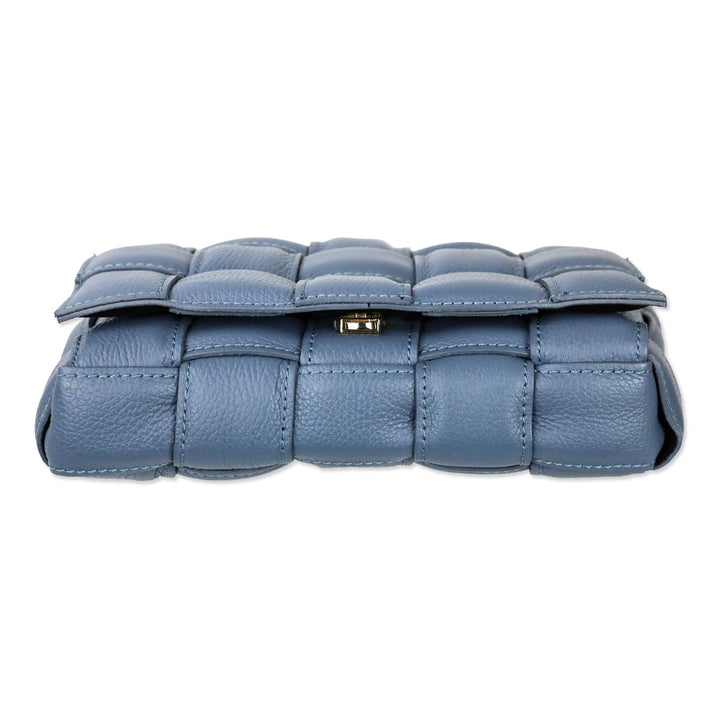 Blue Padded Woven Leather Flap Shoulder Bag
