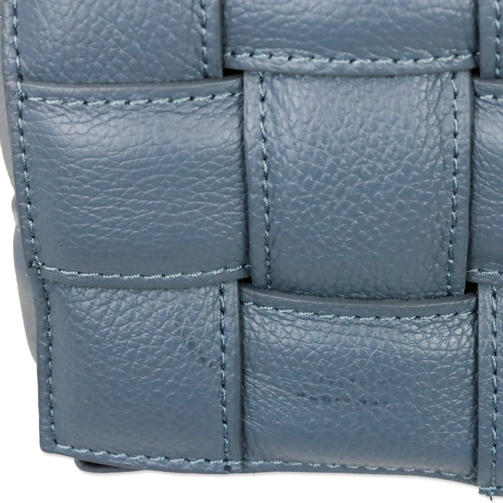 Blue Padded Woven Leather Flap Shoulder Bag