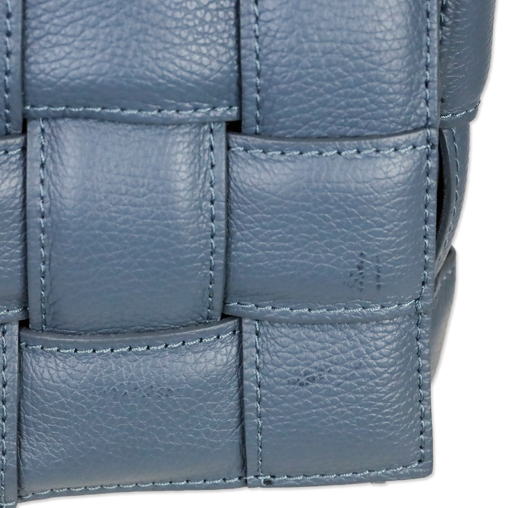 Blue Padded Woven Leather Flap Shoulder Bag