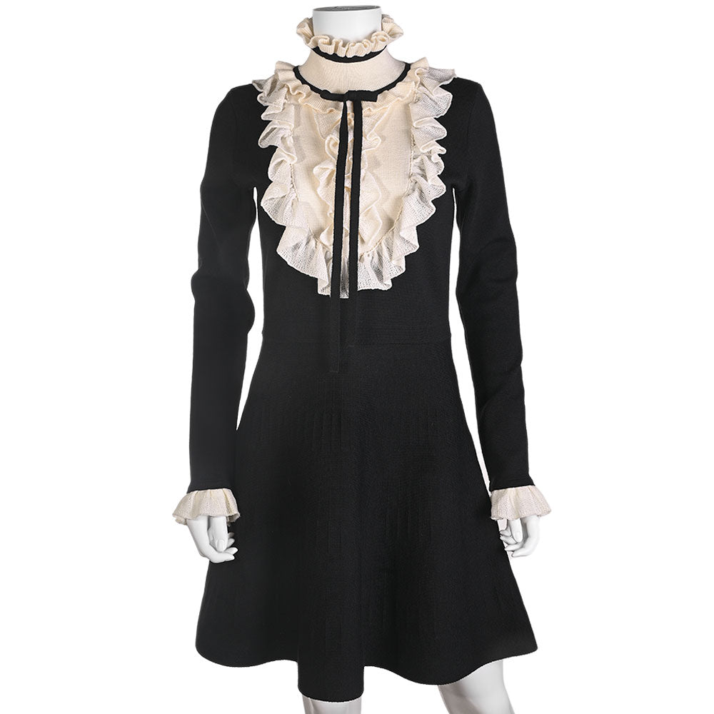 Blugirl Blumarine Black & Cream Knit Ruffle Dress