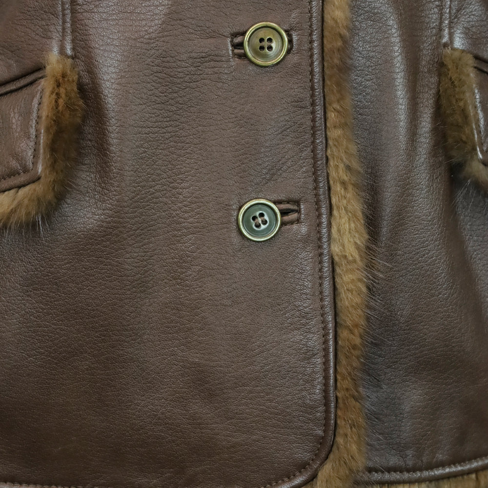 Blumarine Brown Leather Fur Trim Suede Collar Jacket