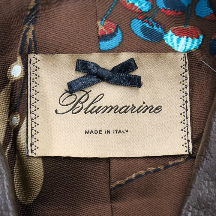 Blumarine Brown Leather Fur Trim Suede Collar Jacket