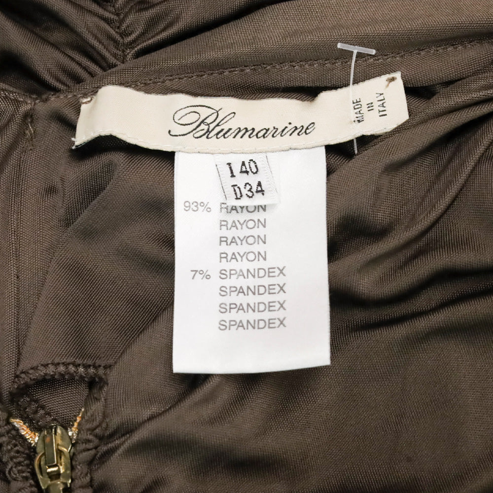 Blumarine Brown Stretch Satin Ruched Zipper Tank Top