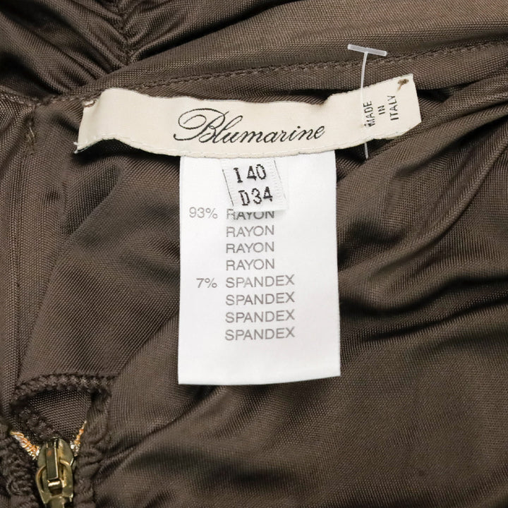 Blumarine Brown Stretch Satin Ruched Zipper Tank Top