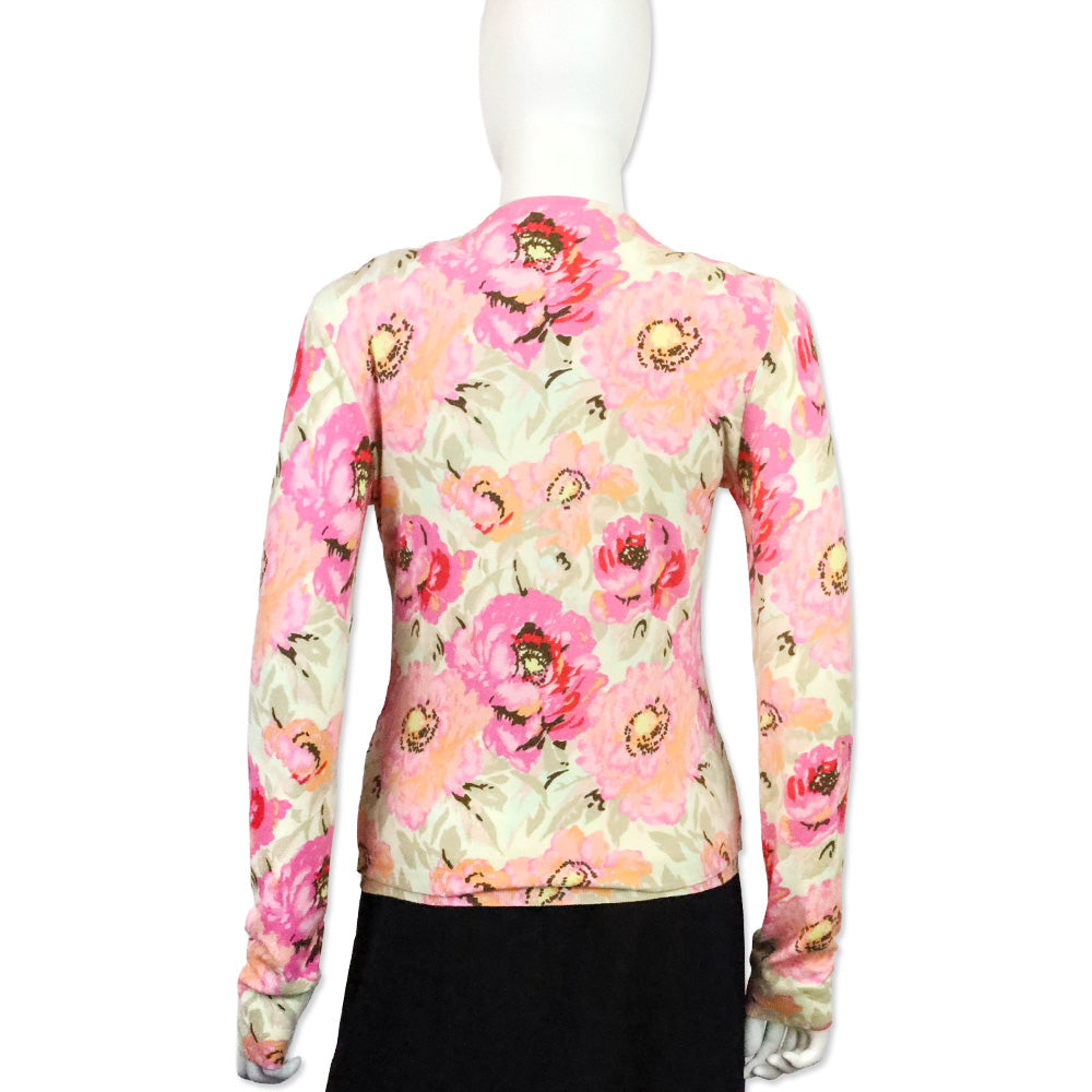Blumarine Pink Floral Beaded Trim Cardigan