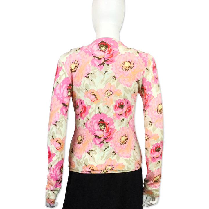 Blumarine Pink Floral Beaded Trim Cardigan