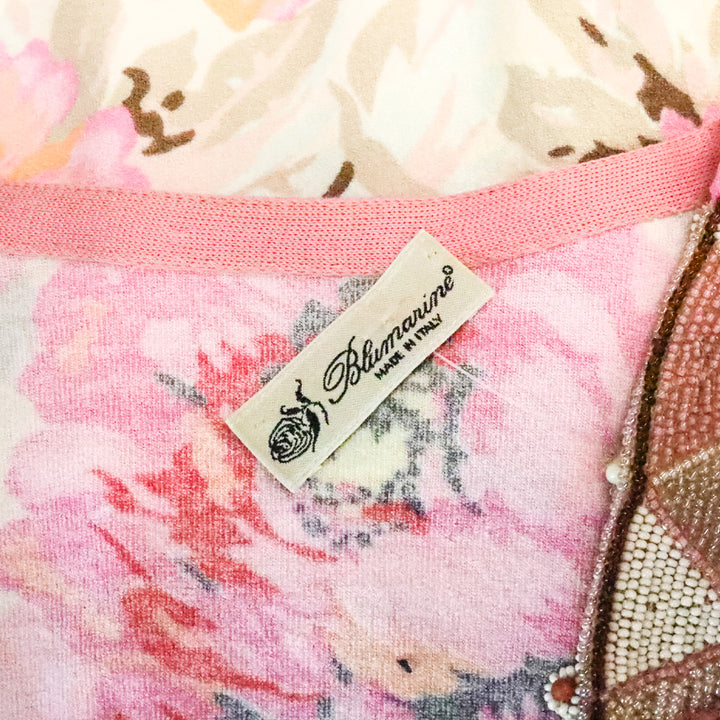 Blumarine Pink Floral Beaded Trim Cardigan