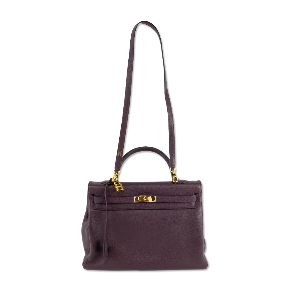 Hermès Kelly Retourne 35 Purple Clemence Gold Hardware