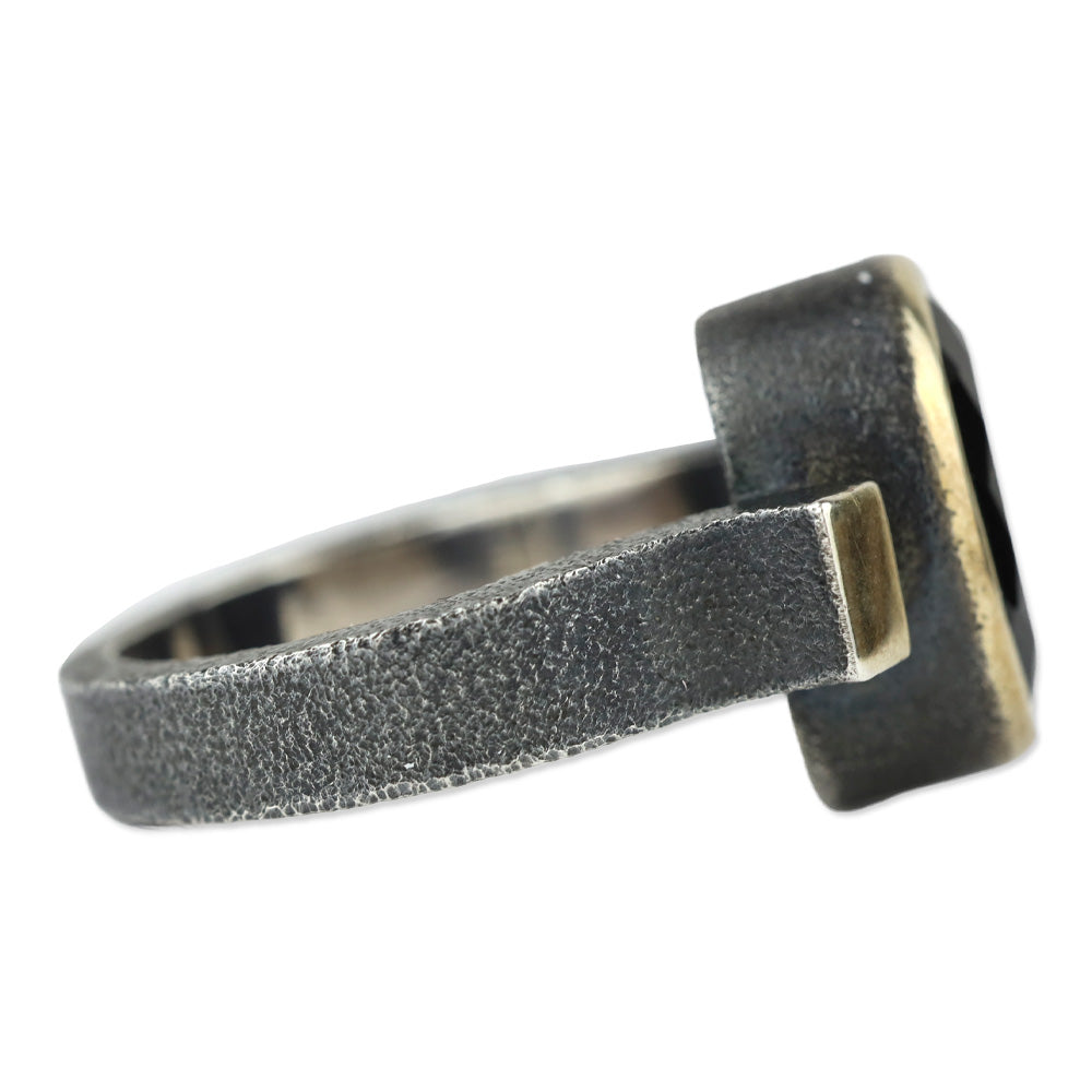 Bora Black Oval Faceted Stone Brutalist Ring