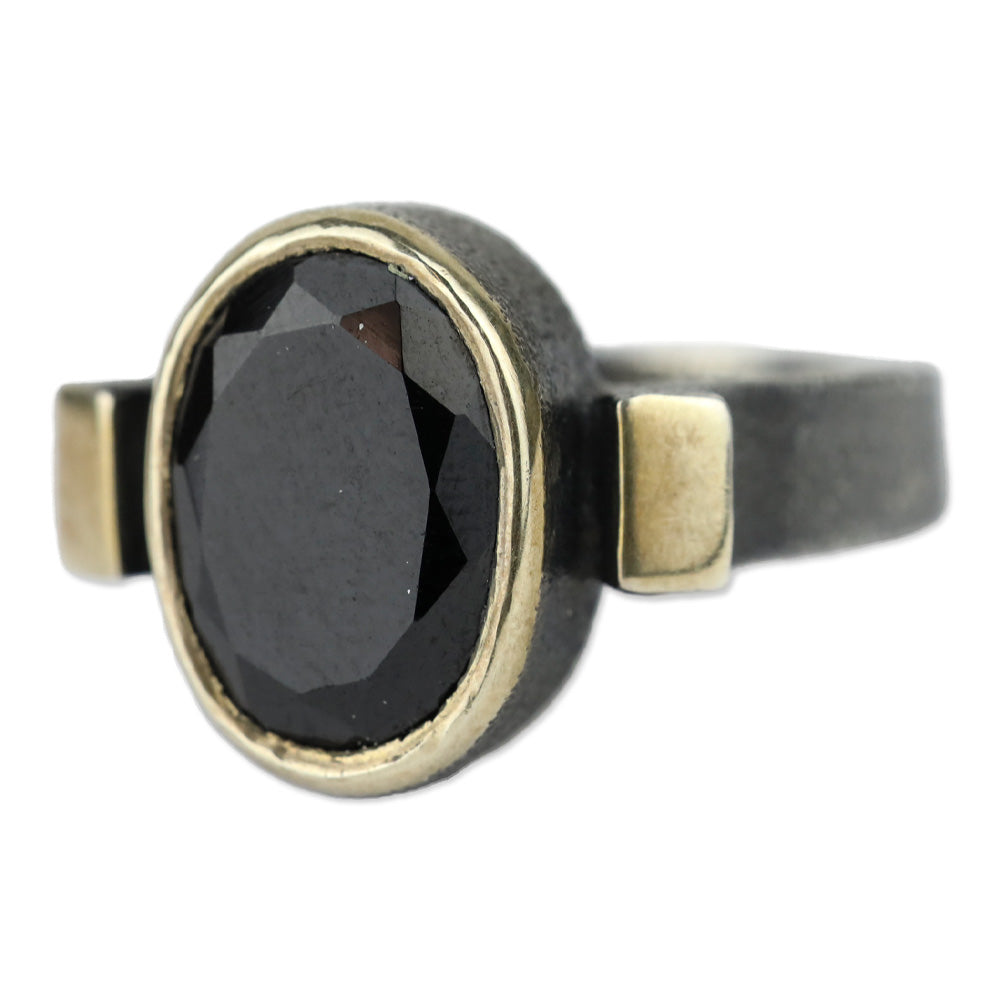 Bora Black Oval Faceted Stone Brutalist Ring