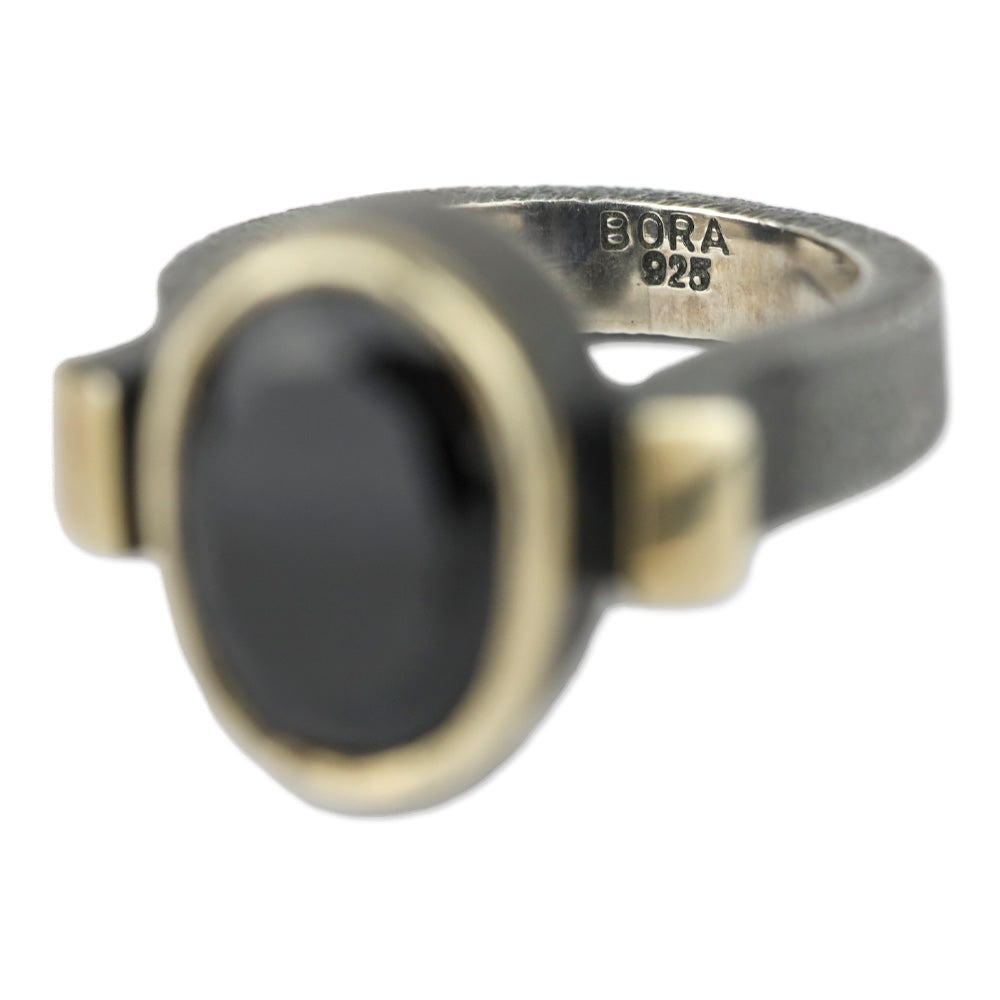 Bora Black Oval Faceted Stone Brutalist Ring