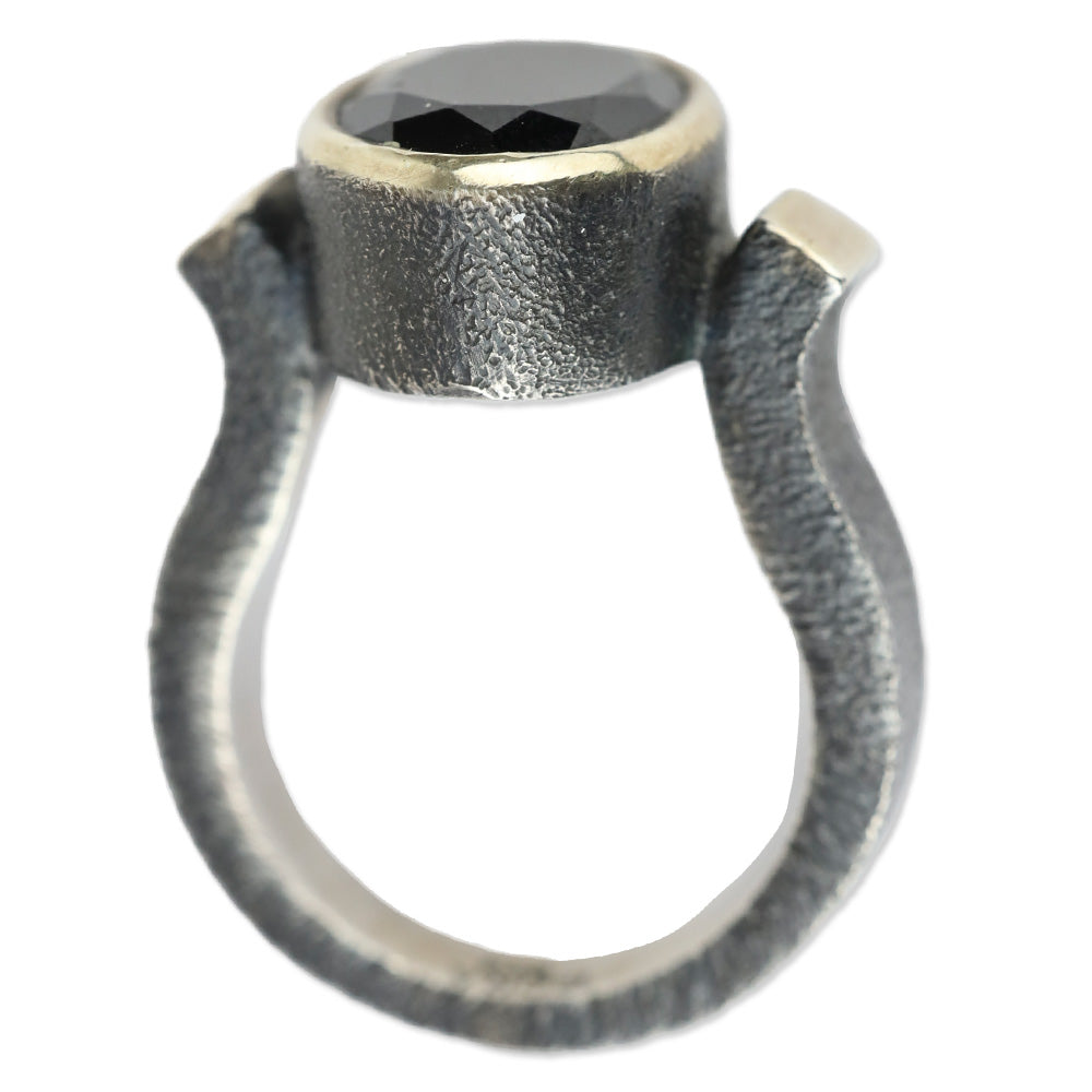 Bora Black Oval Faceted Stone Brutalist Ring