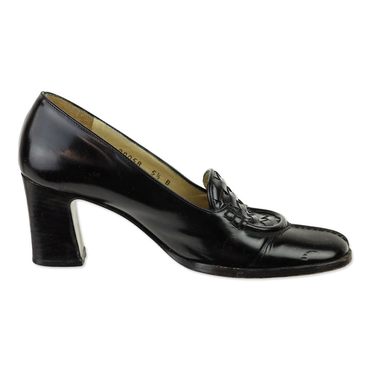 Bottega Veneta Black Buffed Intrecciato Leather Loafer Pump