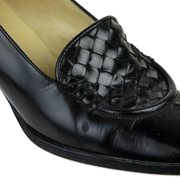 Bottega Veneta Black Buffed Intrecciato Leather Loafer Pump