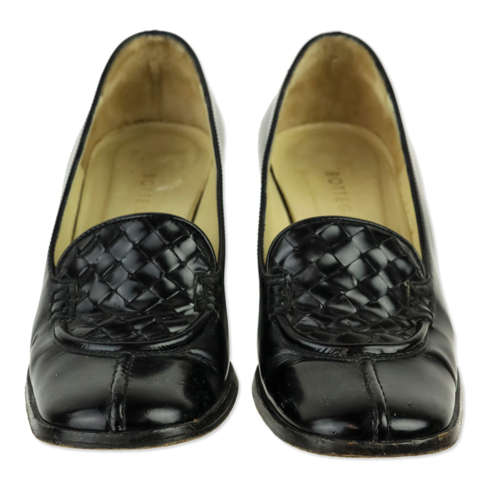 Bottega Veneta Black Buffed Intrecciato Leather Loafer Pump