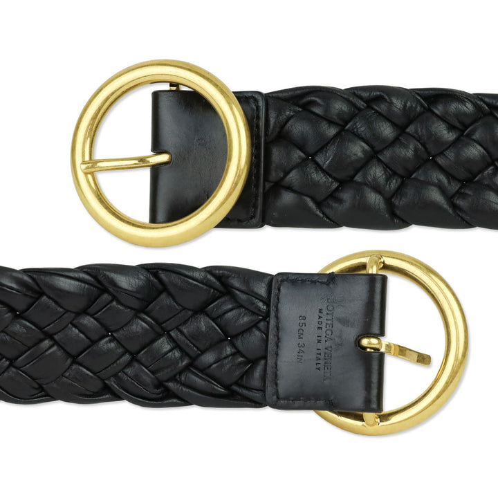 Bottega Veneta Black Foulard Intrecciato Leather Belt