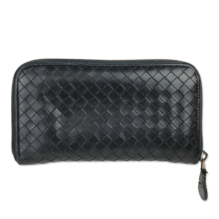 Bottega Veneta Black Intrecciato Leather Zip-Around Wallet