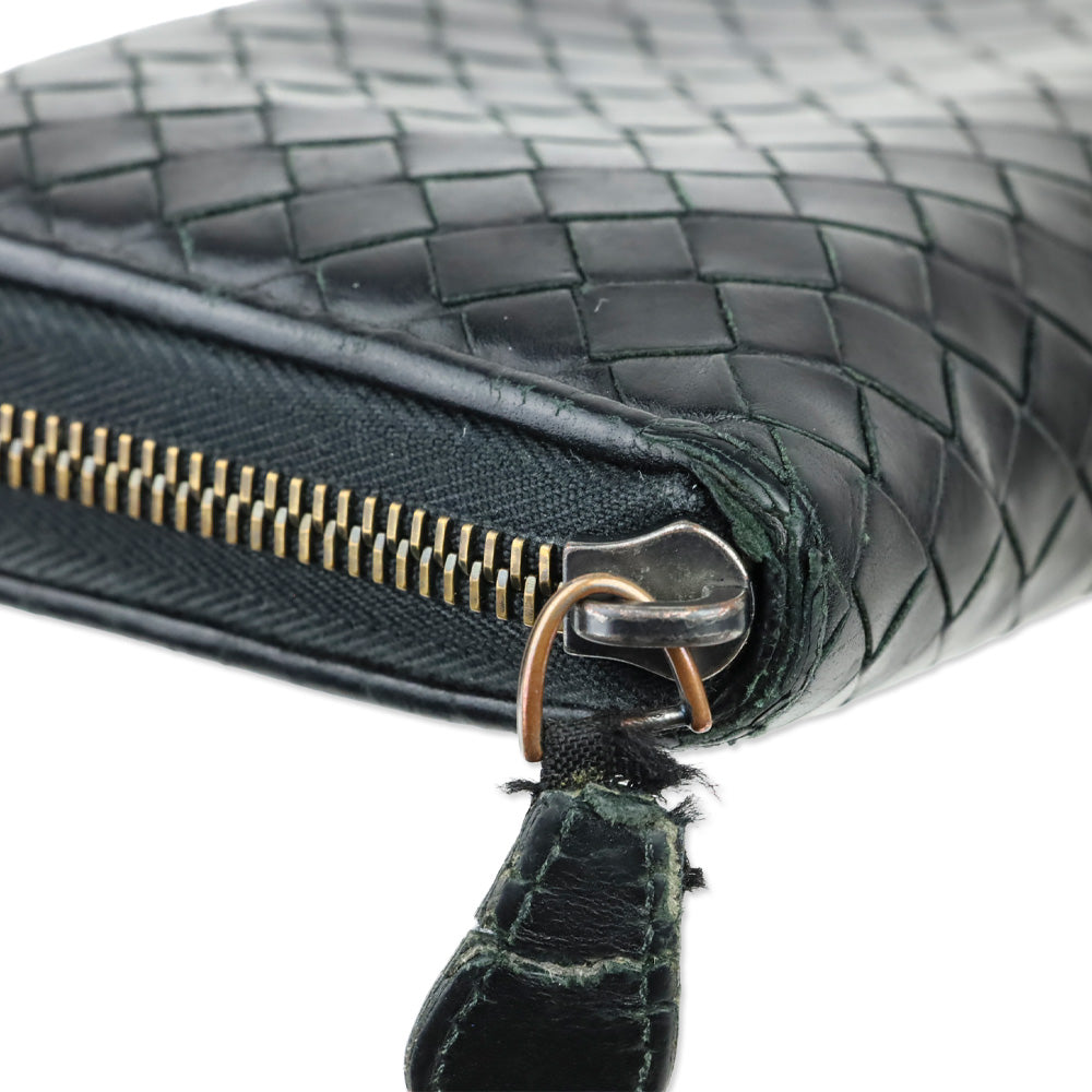 Bottega Veneta Black Intrecciato Leather Zip-Around Wallet