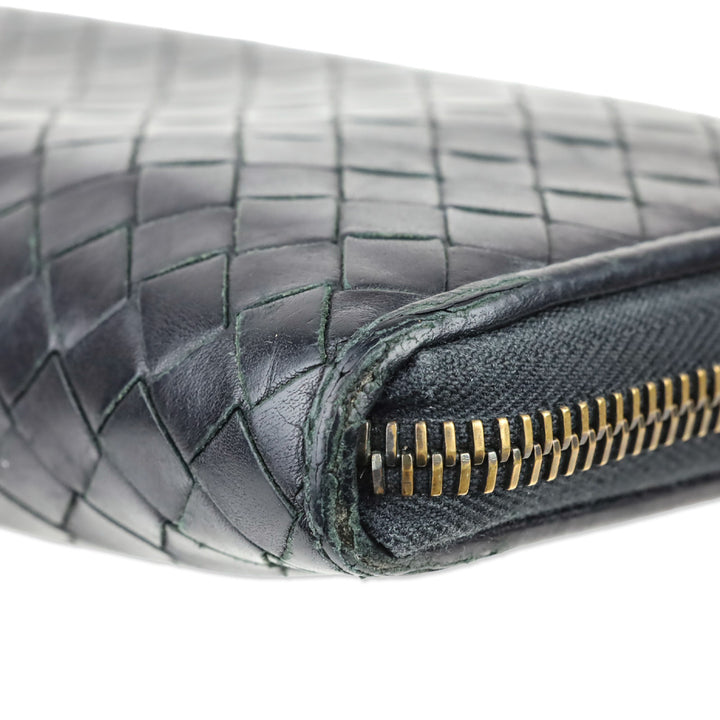 Bottega Veneta Black Intrecciato Leather Zip-Around Wallet