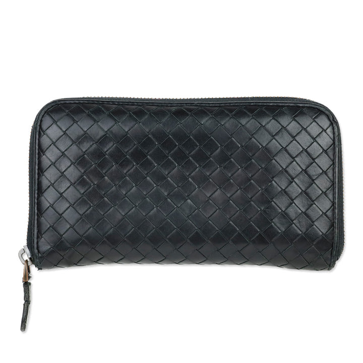 Bottega Veneta Black Intrecciato Leather Zip-Around Wallet