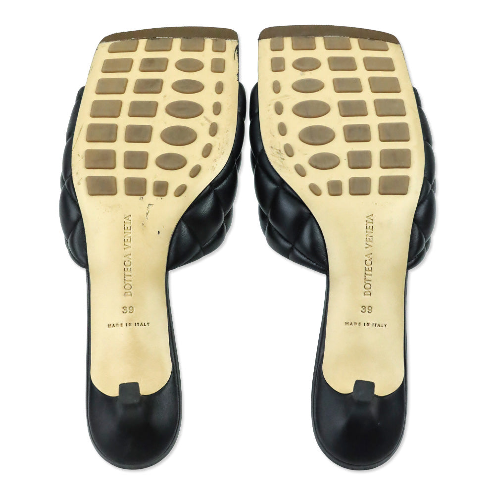 Bottega Veneta Black Leather Padded Mule Sandals