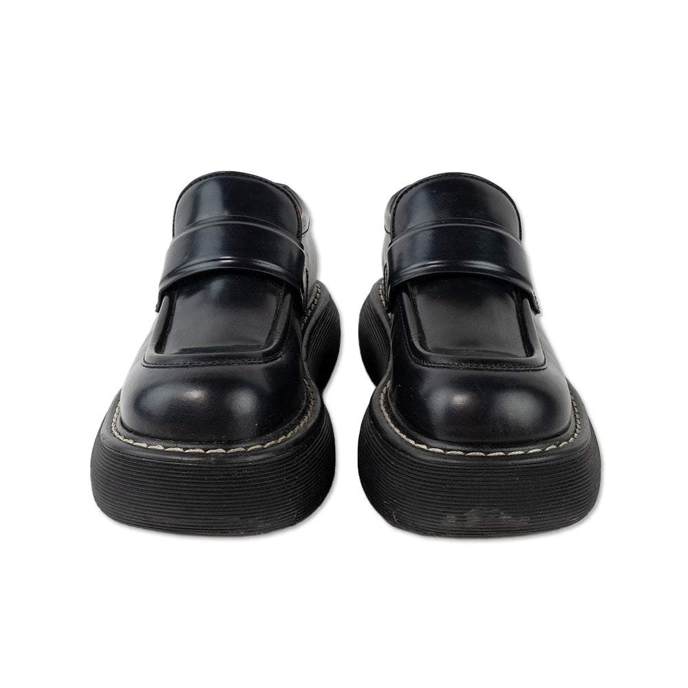 Bottega Veneta Black Leather Swell Loafers