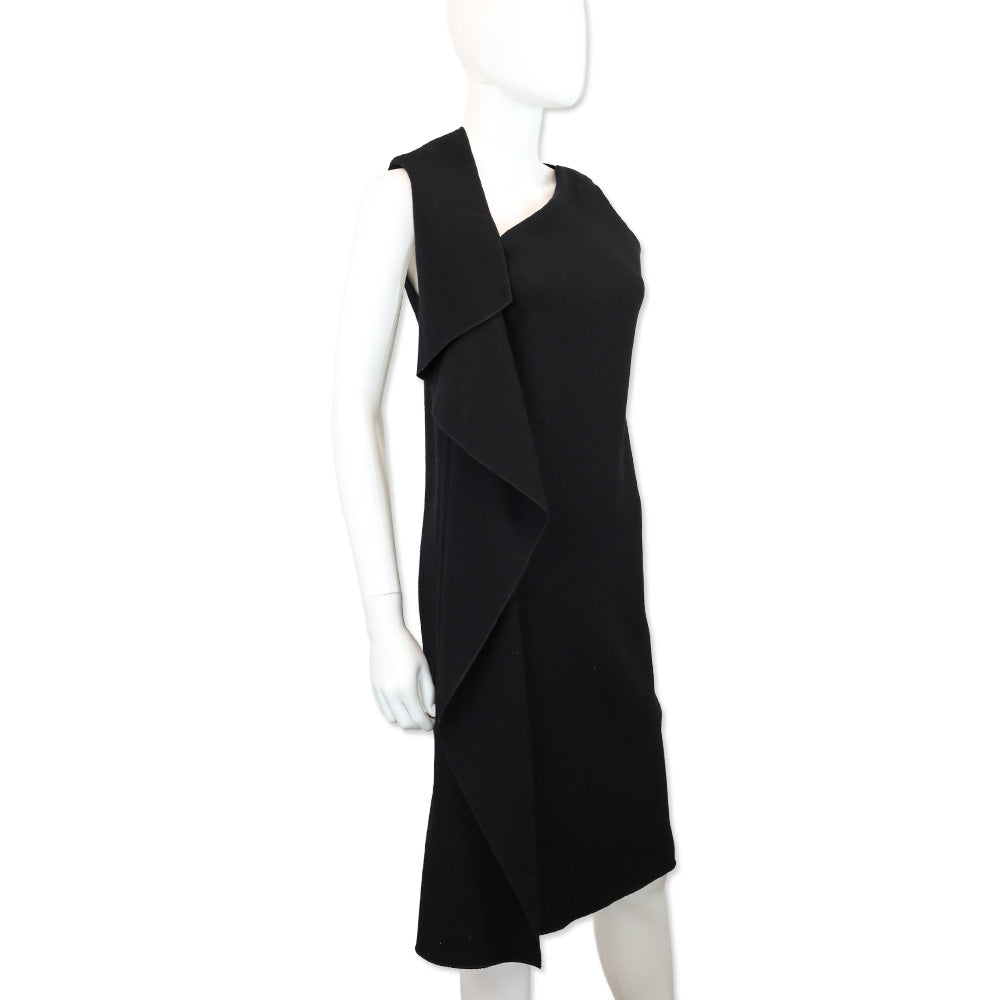 Bottega Veneta Black Wool Ruffle Accent Shift Dress