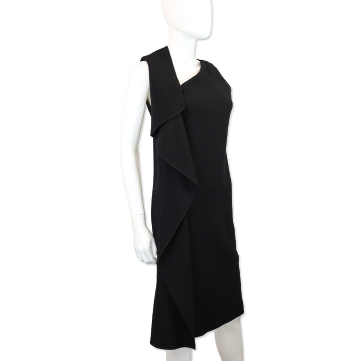 Bottega Veneta Black Wool Ruffle Accent Shift Dress