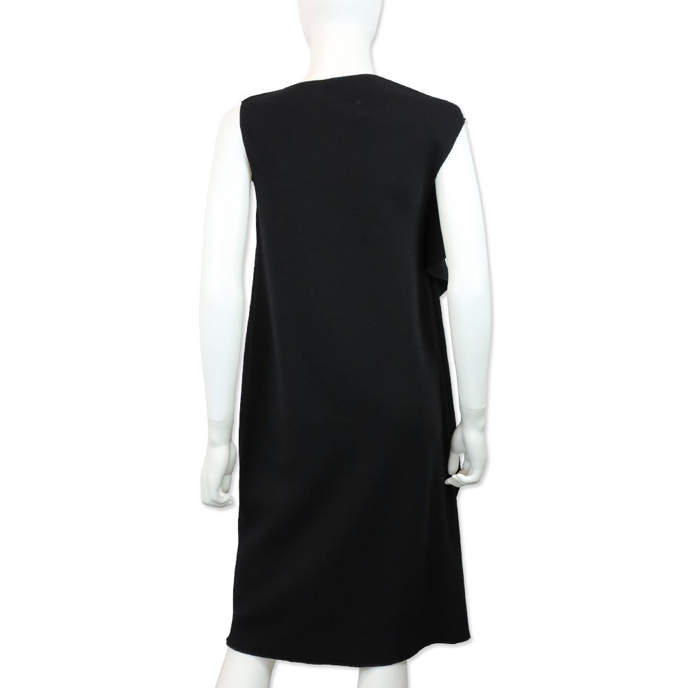 Bottega Veneta Black Wool Ruffle Accent Shift Dress