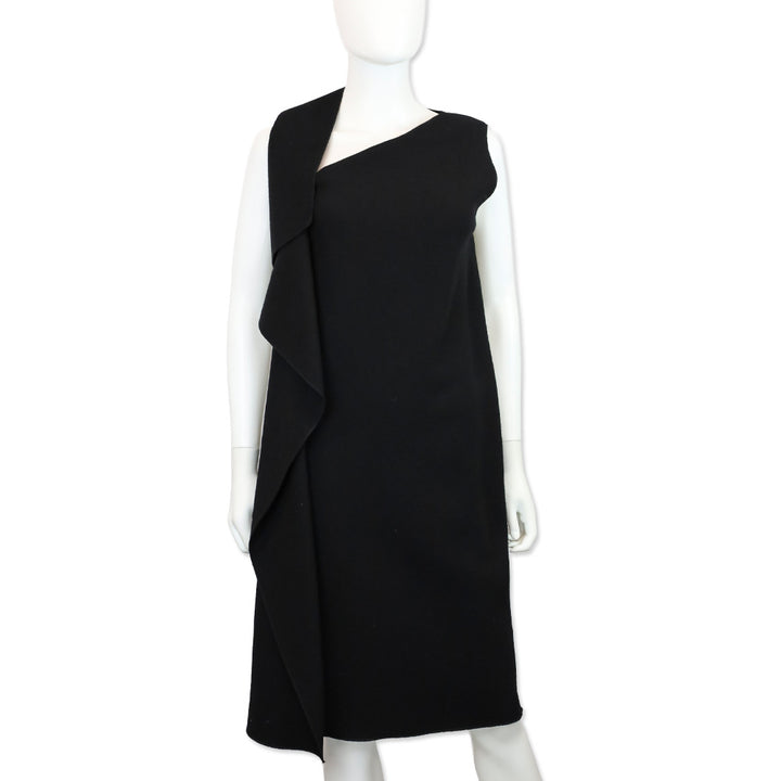 Bottega Veneta Black Wool Ruffle Accent Shift Dress