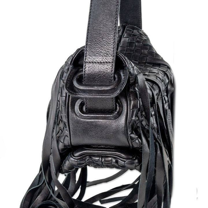 Bottega Veneta Black Woven Fringe Shoulder Bag