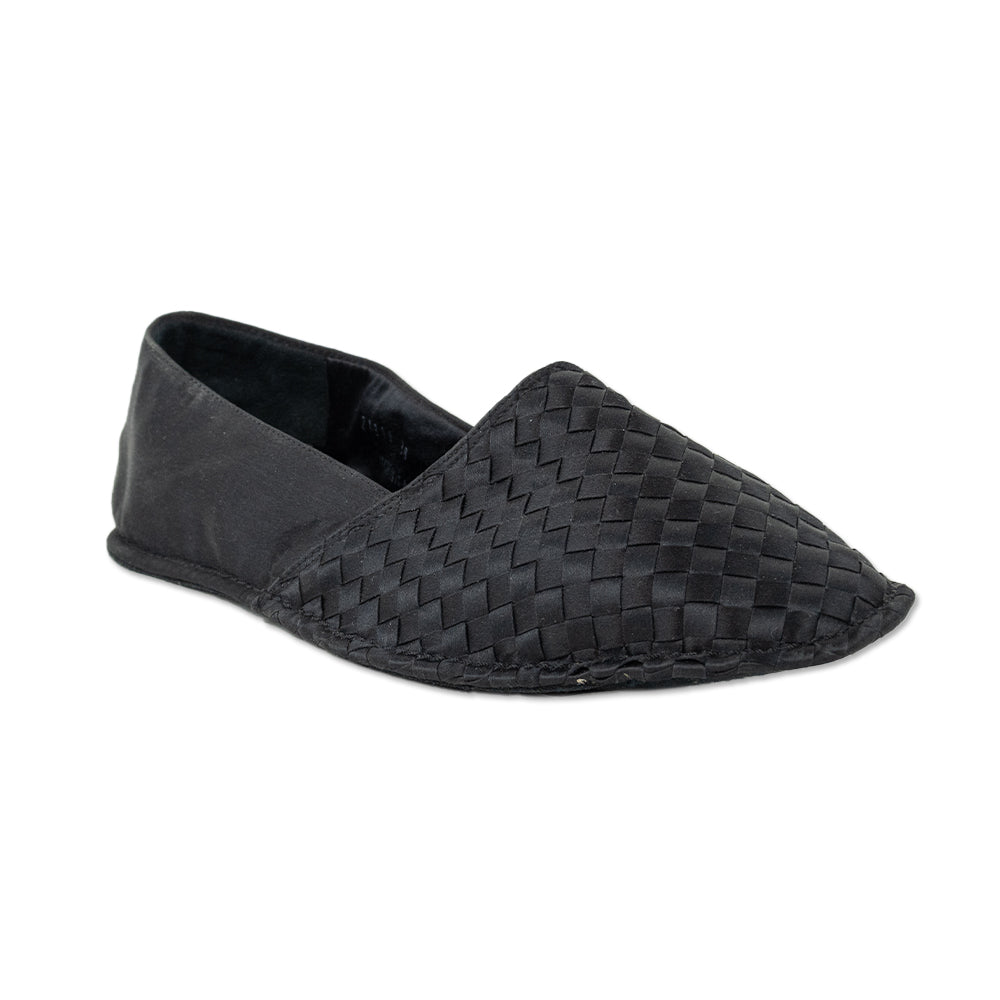 Bottega Veneta Black Woven Silk Slippers