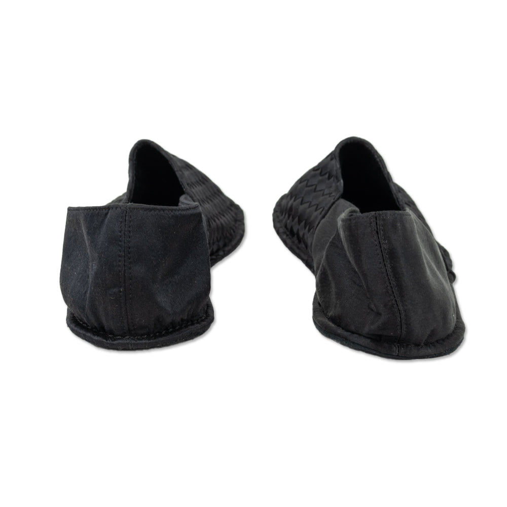 Bottega Veneta Black Woven Silk Slippers